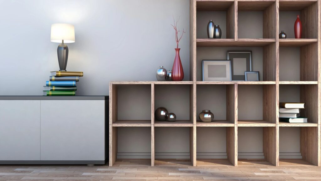 PIcture of an organized bookshelf.